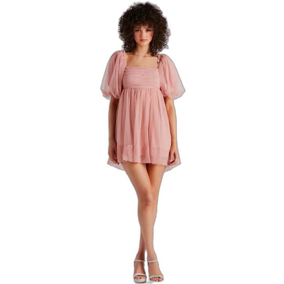 Dresses & Skirts - Mable Whimsical Blush Organza Babydoll Muse Chiffon Tulle Swiss Dot Skater Dress